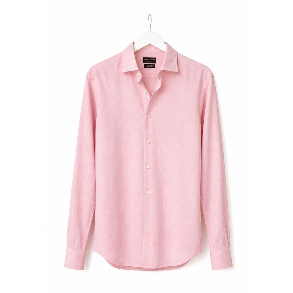 Grand Frank Pink Linen Blend Button Down Shirt Slim Fit 37/38 14.5